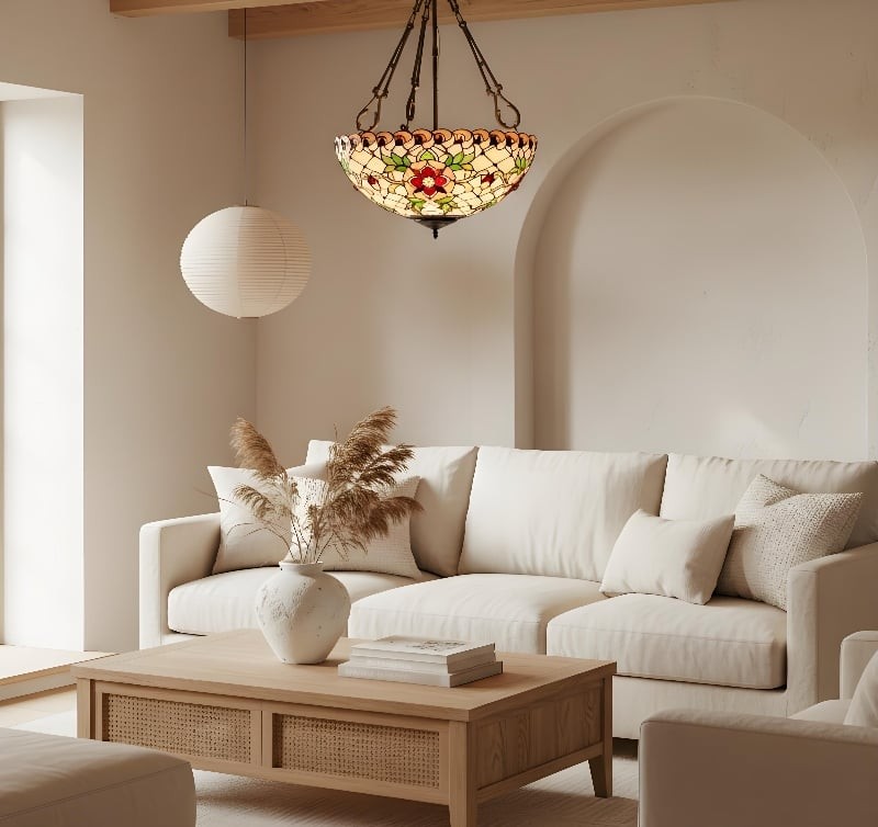 TF Dragonfly Beige Tiffany Pendant Lamp - Elegant Stained Glass Fixture K1841