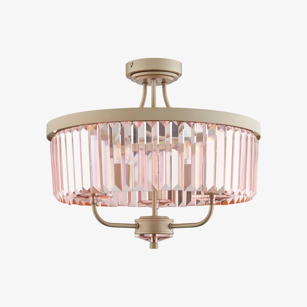 Beveline 3 Light Round Semi Flush - Faceted Cut Glass Shade Metal Finish for Hallways and Bedrooms K1849