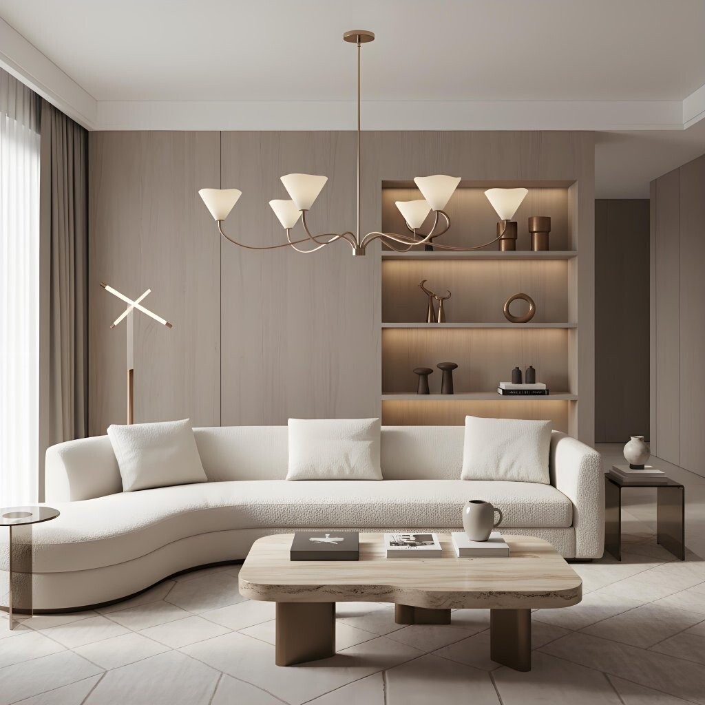 Kysara Linear Chandelier - Curved Lamp Arms and Fabric Shades are Suitable for Living Rooms or Dining Rooms K1653
