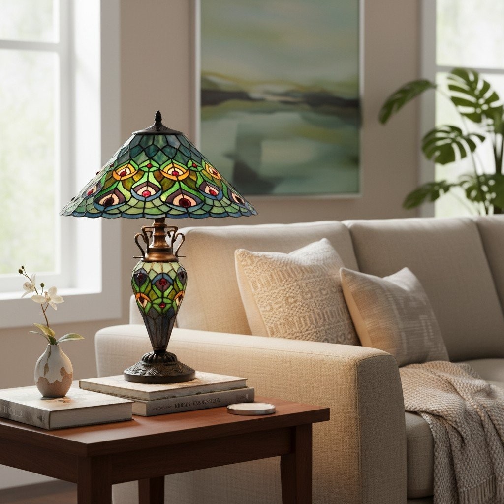 TF Oldbury Desk Lamp - Handcrafted Stained Glass Lamp for Bedroom Reading K1951