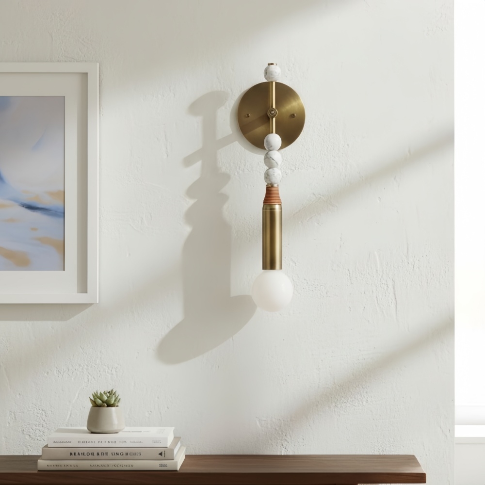 Dotmelle Contemporary Wall Lamp - Artistic Marble and Brass Wall Sconce for Bedroom or Entryway K2393