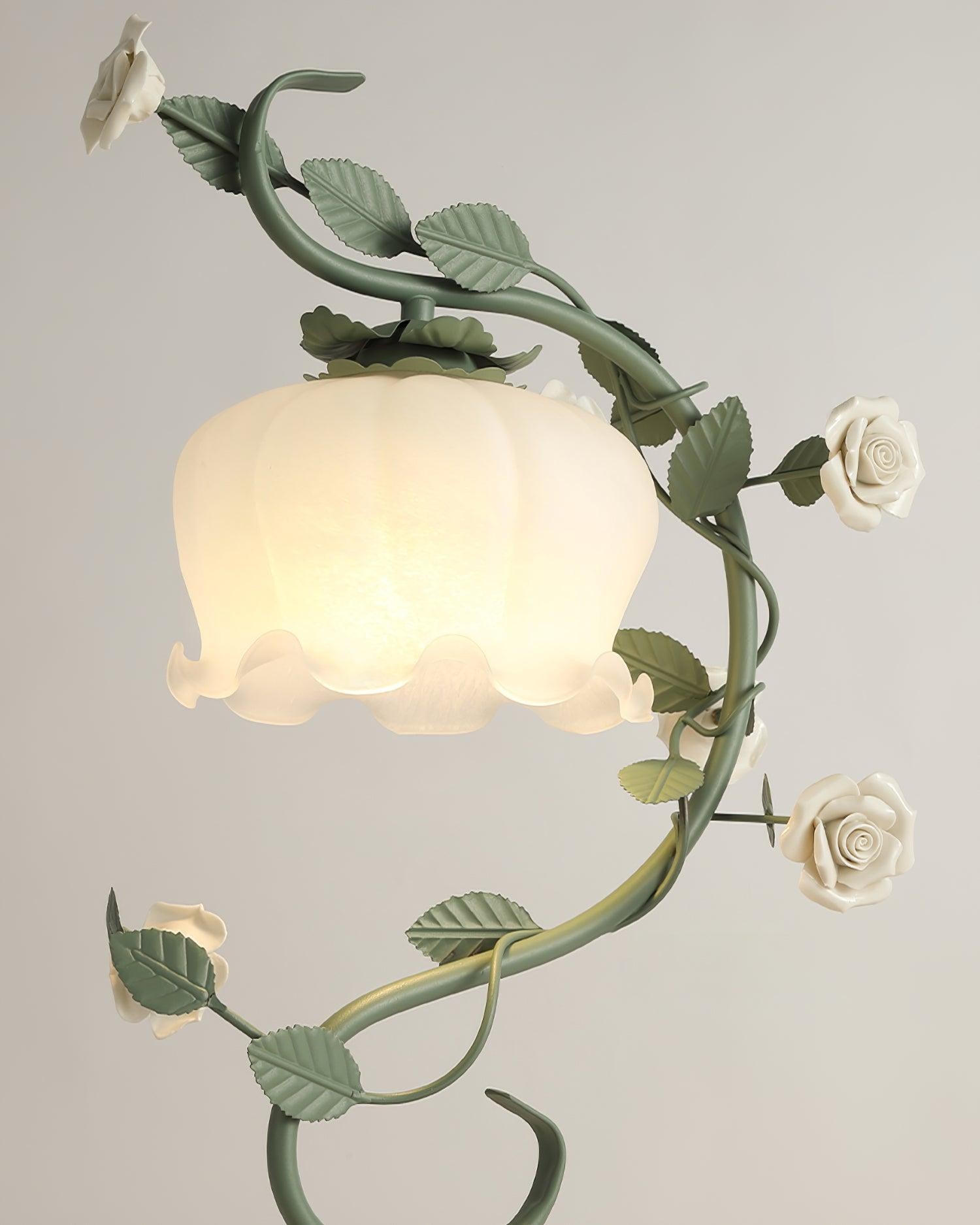 Green Pink White Rose Flower Table Lamp K640