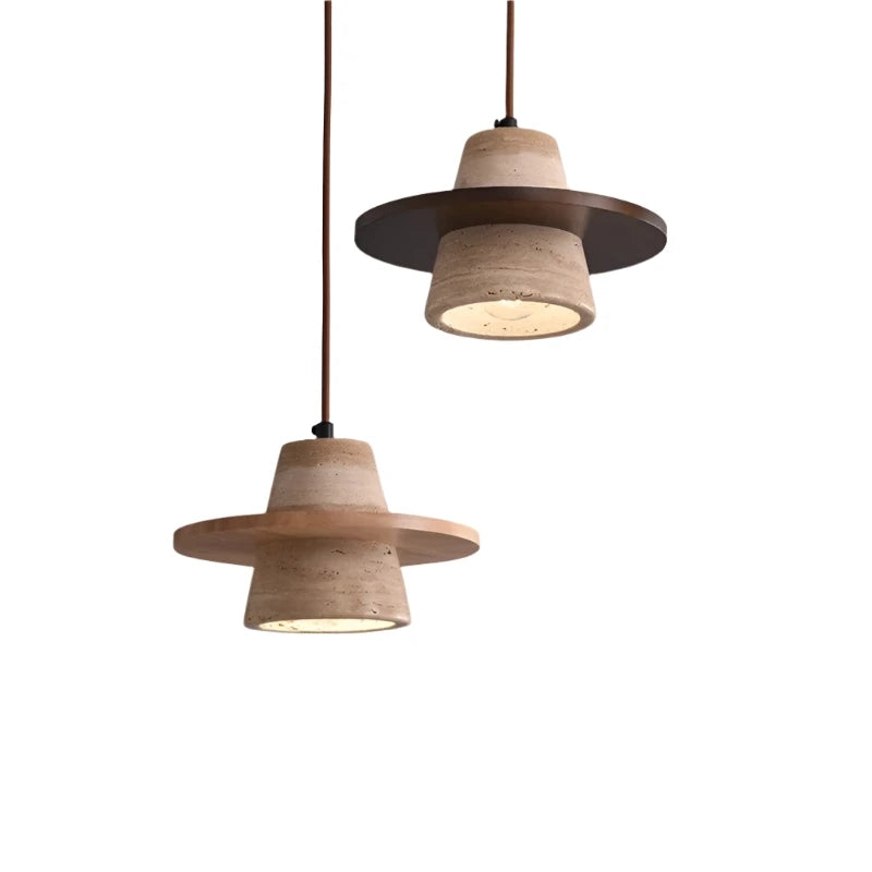 Travertine Medieval Wood Stone Pendant Light D923