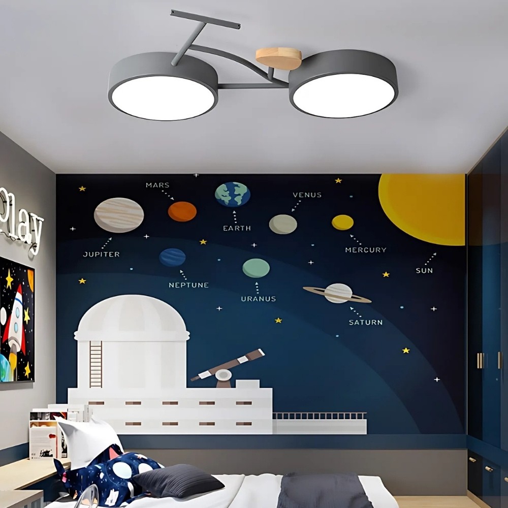 Bicycle Round Wood Led Ceiling Light For Kids Room K940