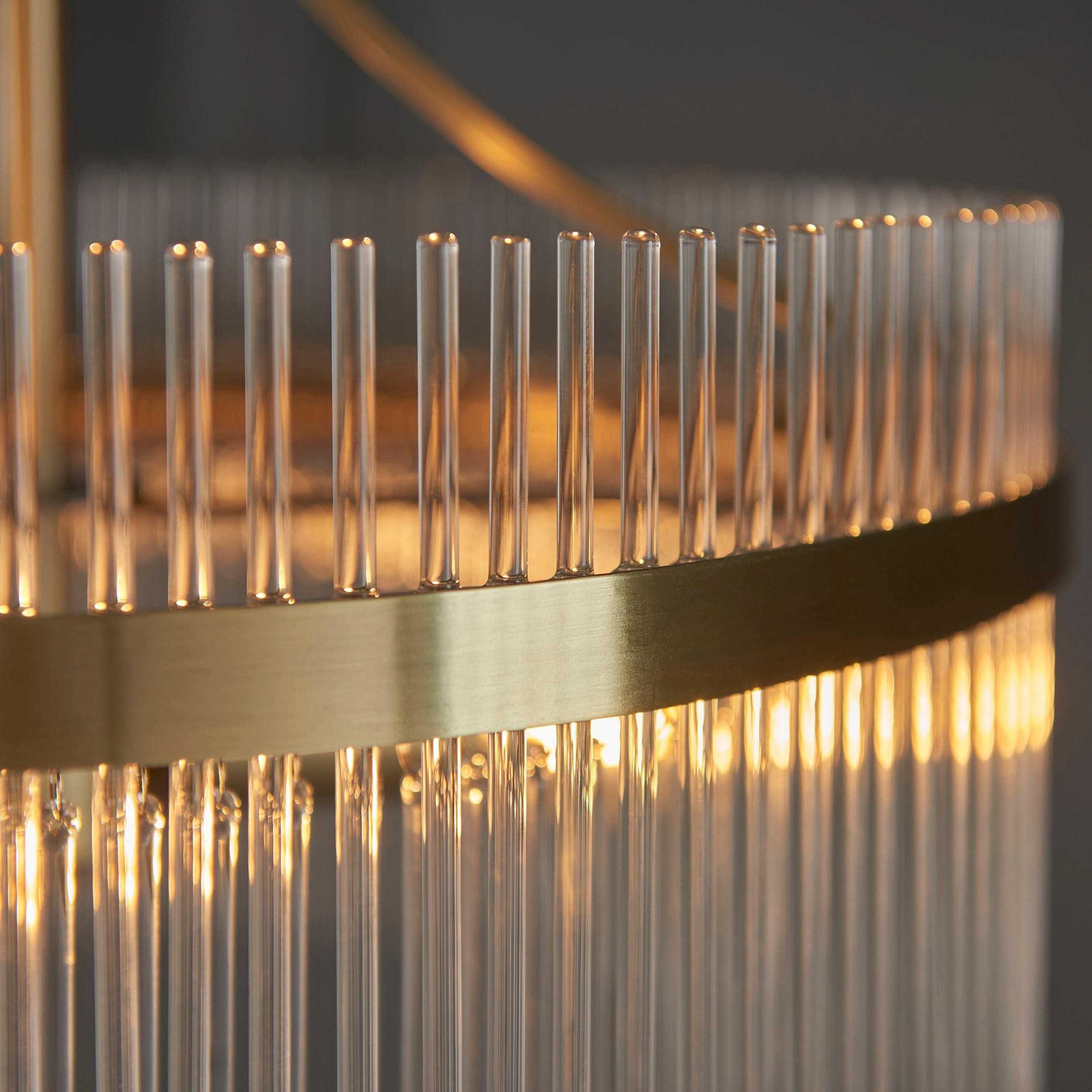 Elegant Glass Rods 3 Light Pendant Light - Vintage Brass Finish K1605