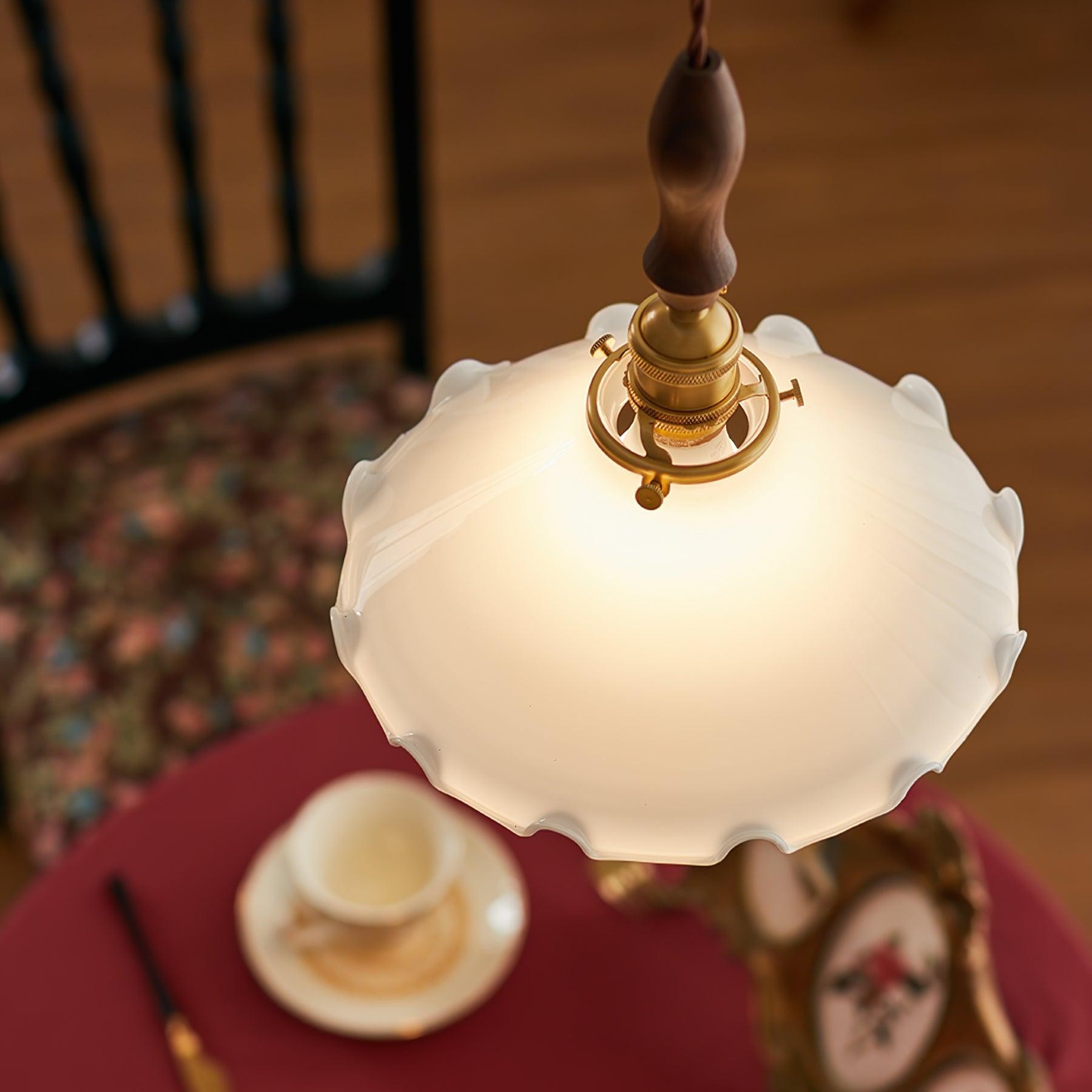 Vintage White Glass Skirted Pendant Lamp K389