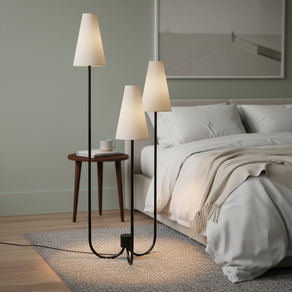 Cordove Three-Tapered Shade Floor Lamp - Modern minimalist Metal Fabric Light for Living Room K1626