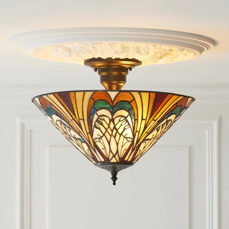 TF Hector Ceiling Light - Handcrafted Stained Glass Design Semi‑Flush or Pendant Fixture for Home K1990