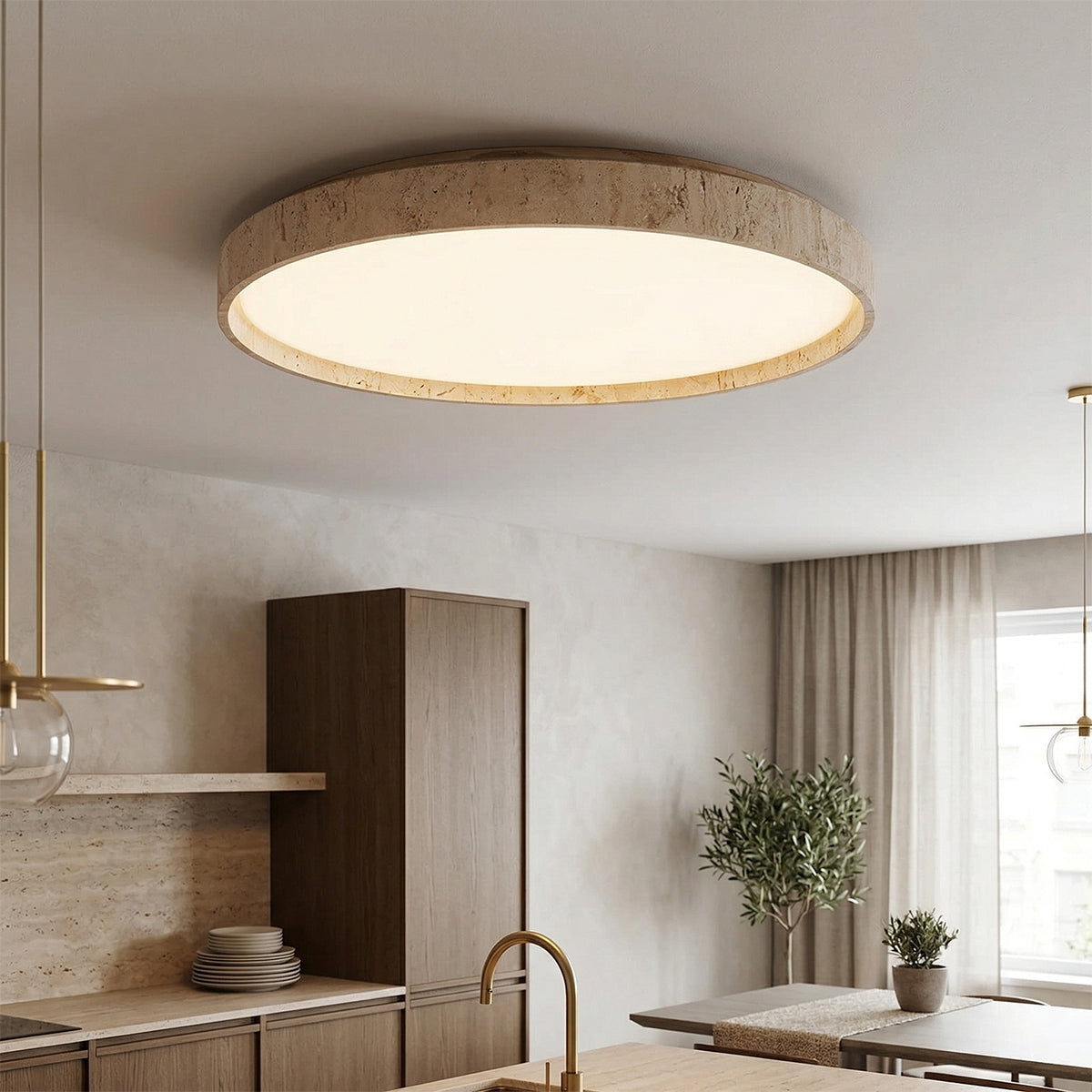 Ultra-thin Round Travertine Ceiling Lamp D690