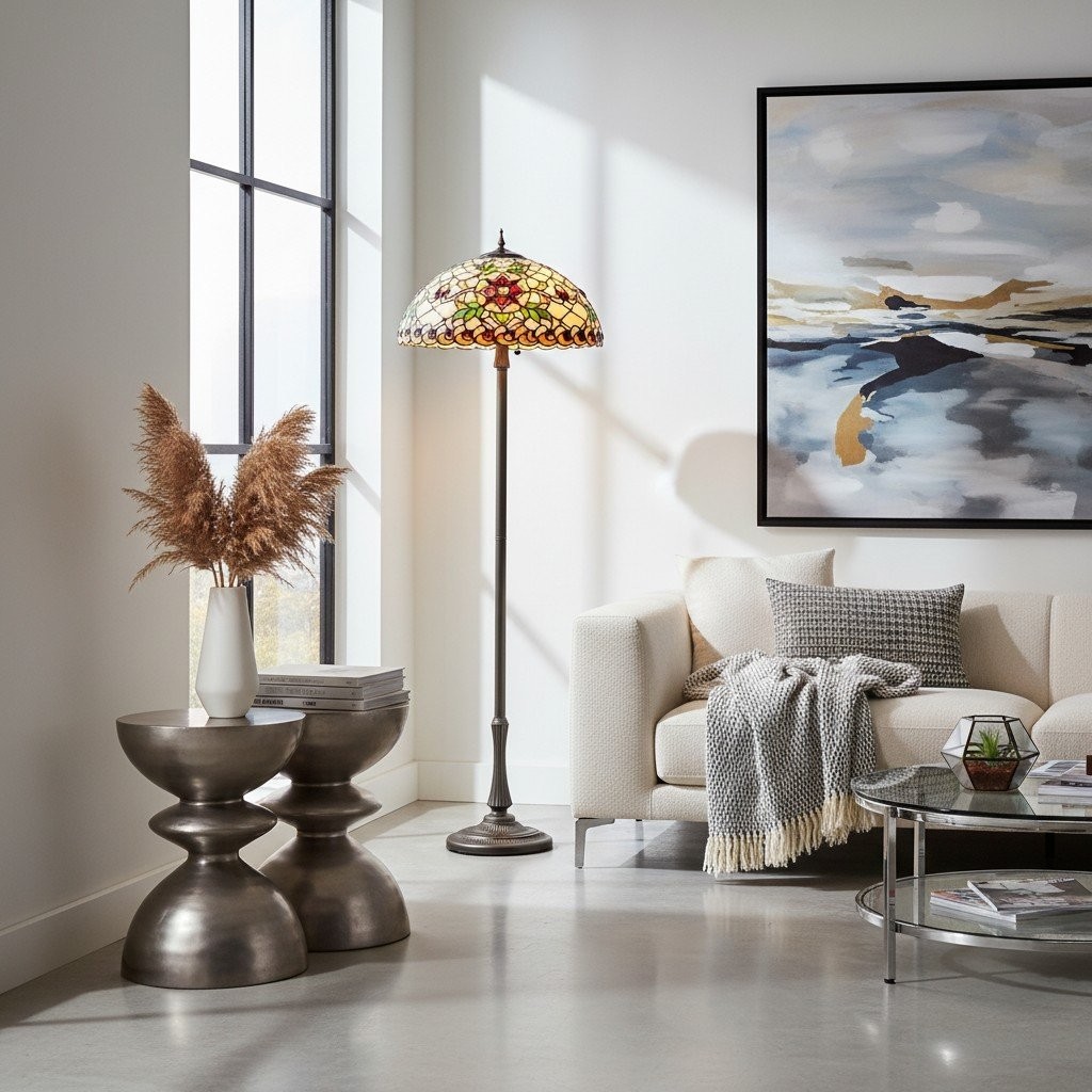 TF Angelique Style Floor Lamp - Handcrafted Glass Shade with Warm Ambience K1888