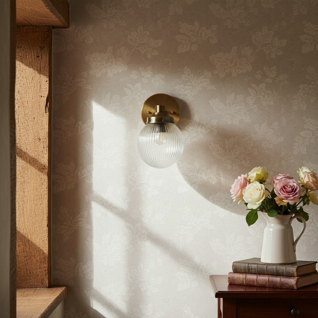Glorica Glass Aged Brass Wall Sconce - Ribbed Glass Shade Industrial Style Lighting K1539