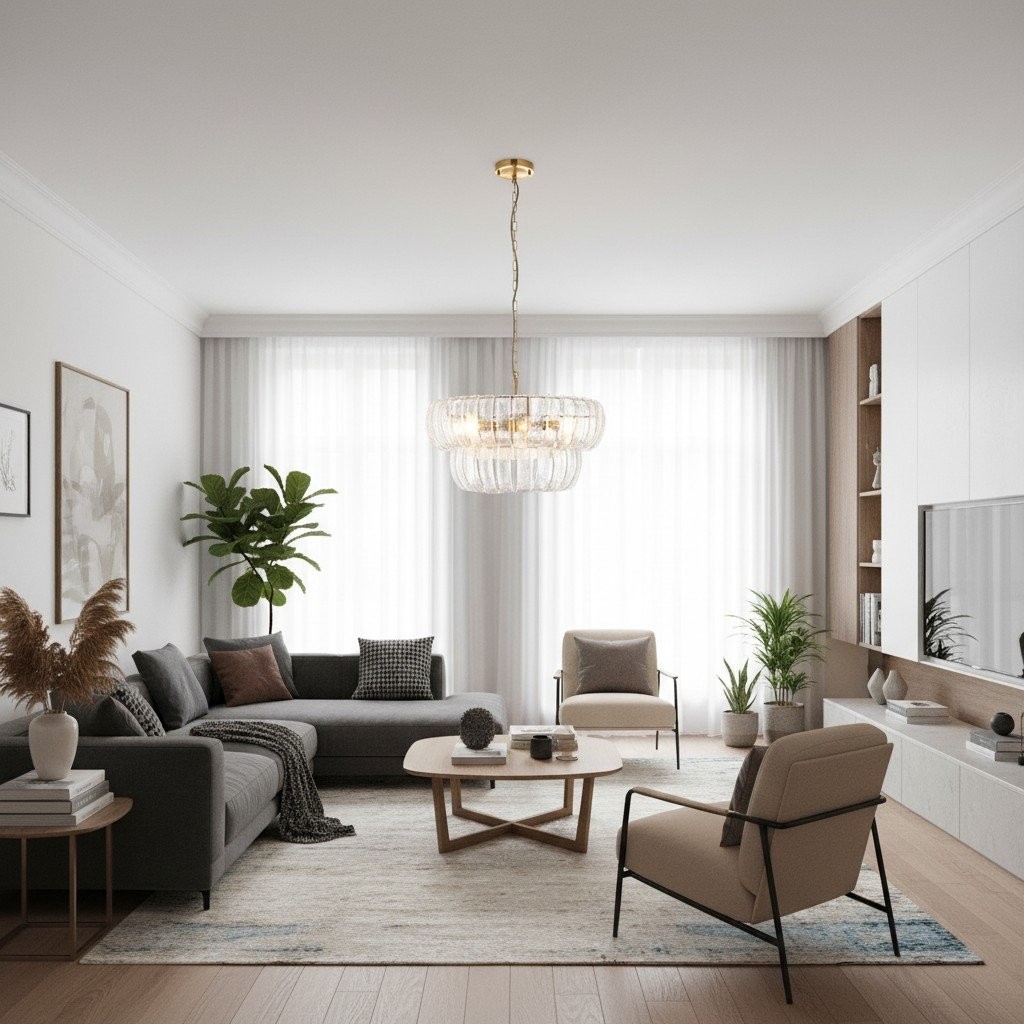 Solara 6-Light Tiered Pendant - Cascading Curved Glass and Metal-Frame for Dining K1875
