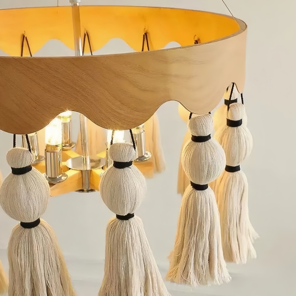 FringeAura Boho Tassel Chandelier - Large Cotton Fringe Chandelier for Dining and Living Room K2268