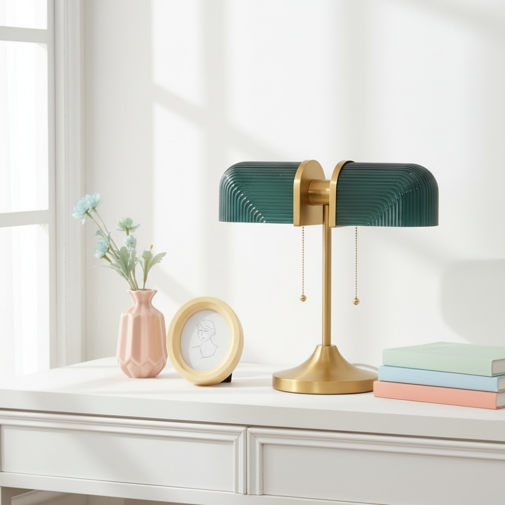 Aurebron Fluted Glass Table Lamp - Modern Decorative Metal Base Table Lamp for Living Room K2316