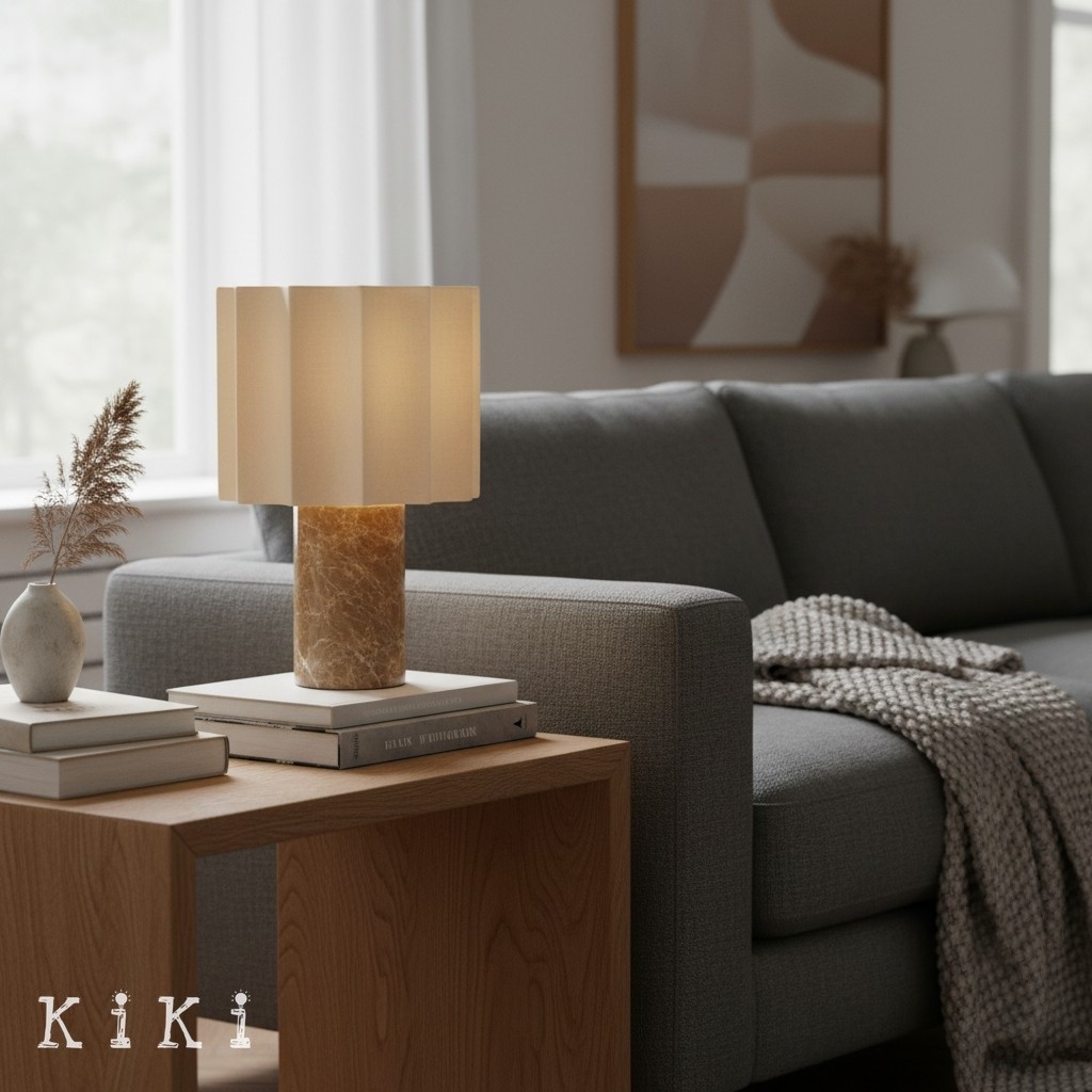Cavilon Soft Ambient Table Lamp - Stylish Fan Shaped Shade with Marble Base K2053