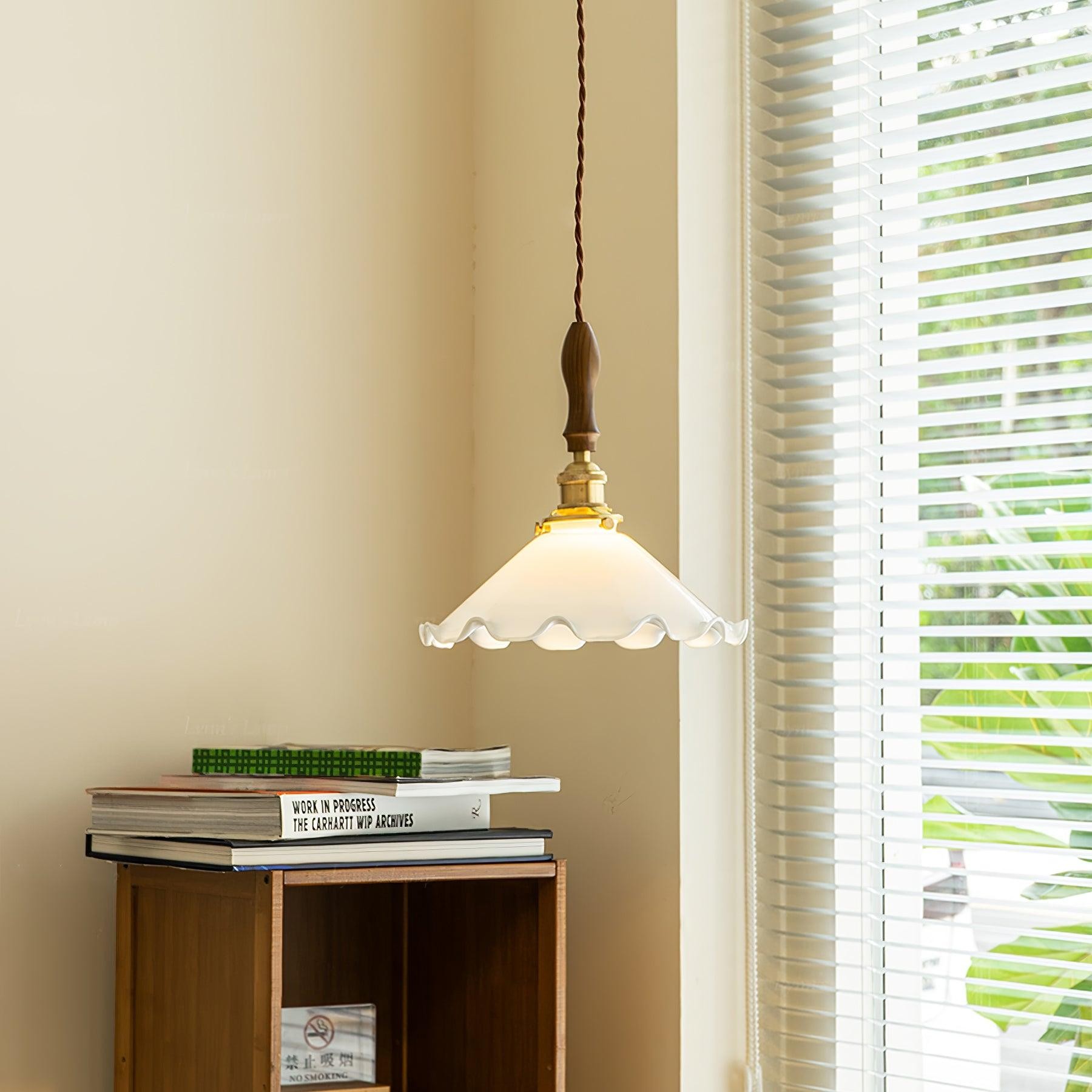 Vintage White Glass Skirted Pendant Lamp K389