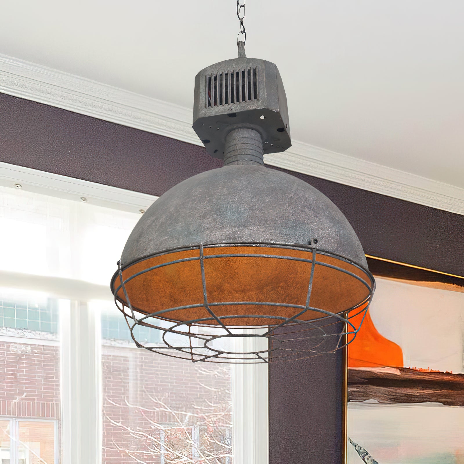 Caged Industrial Metal Pendant Light D469