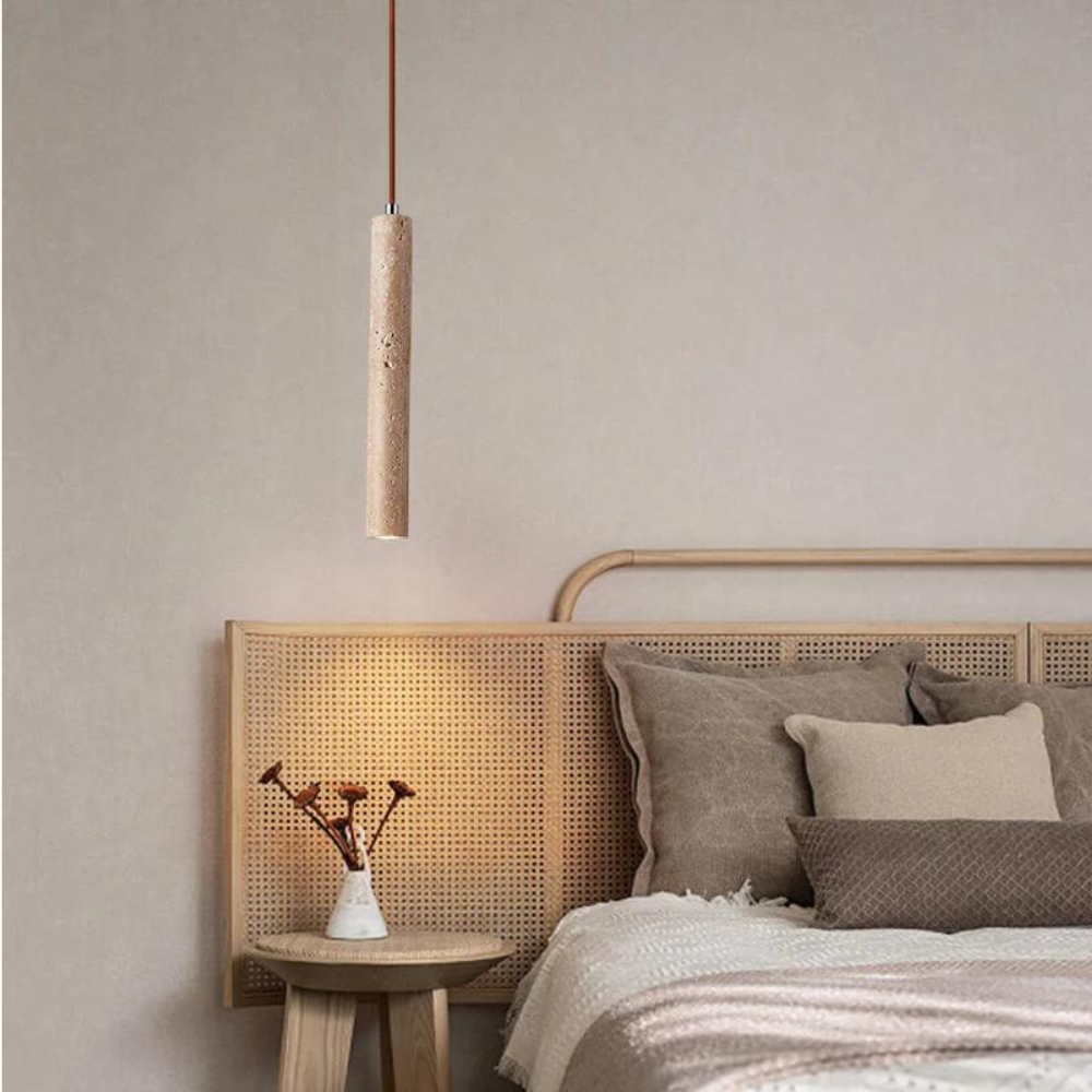 Marbled Travertine Cylinder Modern Pendant Light D857