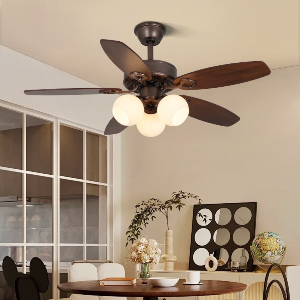 Country Vintage Wooden Ceiling Fan Light With 5 Blade K1114