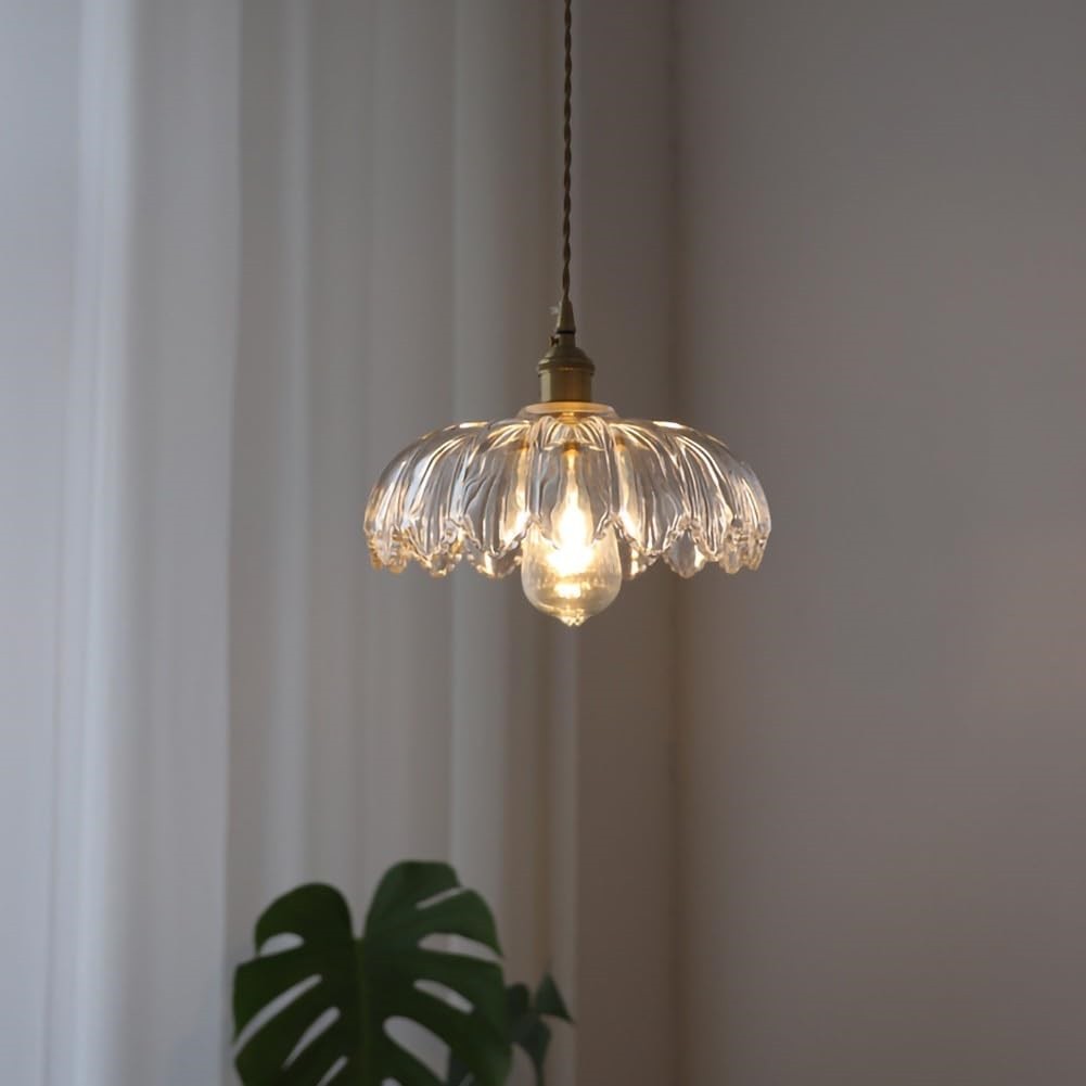Antique Petal Brass Glass Pendant Light K68