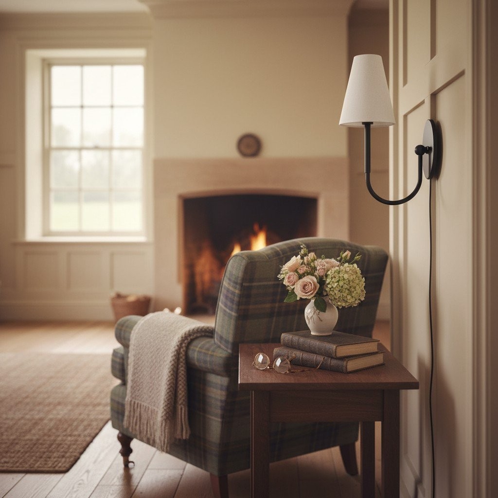 Curva Metal Collection Traditional Wall Light - Brass Finish with Shade K1535