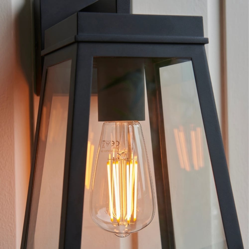 Trevanta Clear Glass Black Outdoor Lantern Wall Light - Modern Exterior Lighting K1877