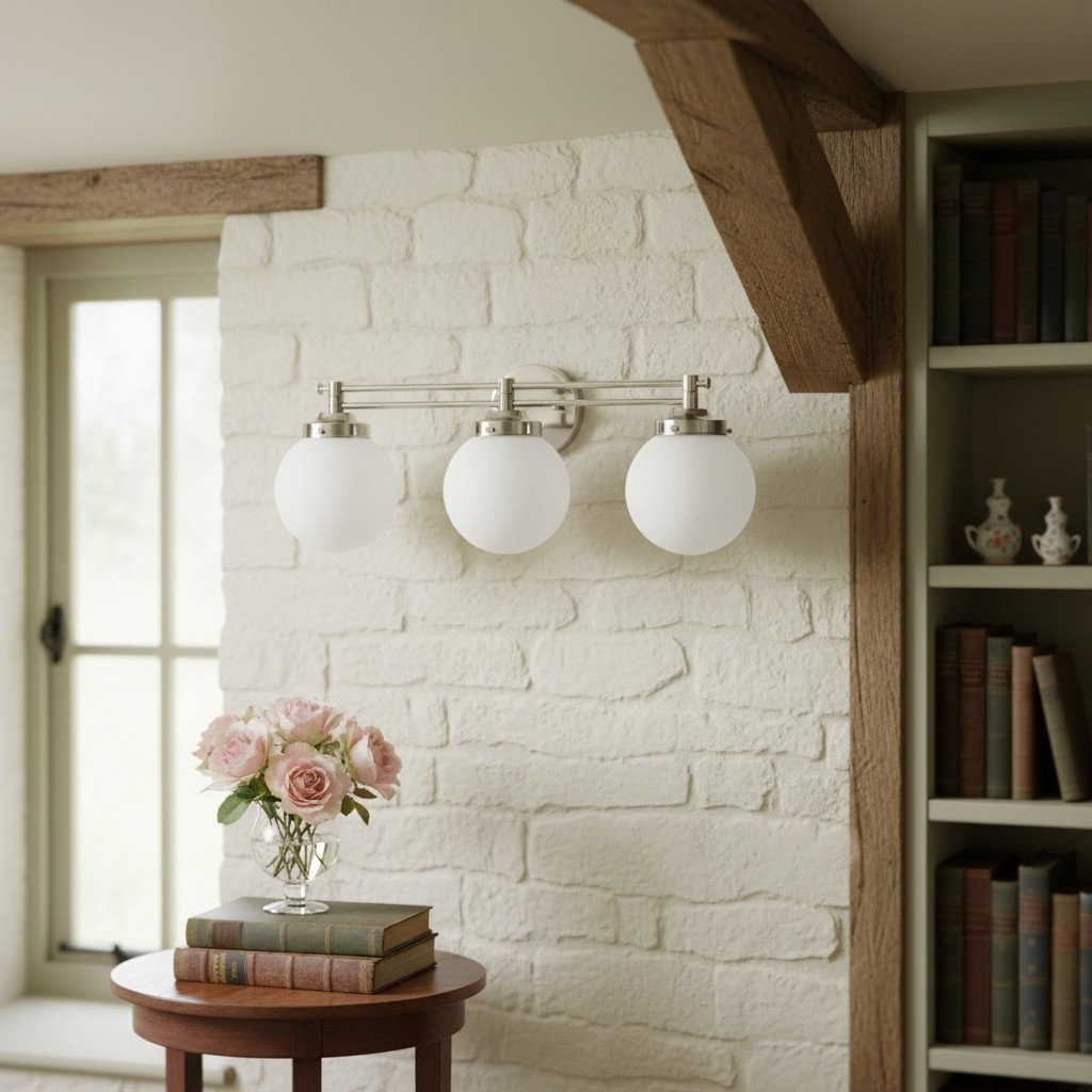 Glorica Glass Contemporary Vanity Light - 3 Light Globe Bathroom Fixture Opal Glass K1515