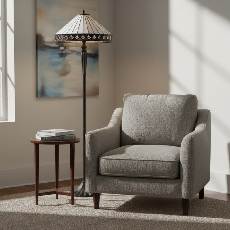 TiffStar Art Glass Floor Lamp with Ornamental Pattern Shade - Standing Light for Living Rooms K1911
