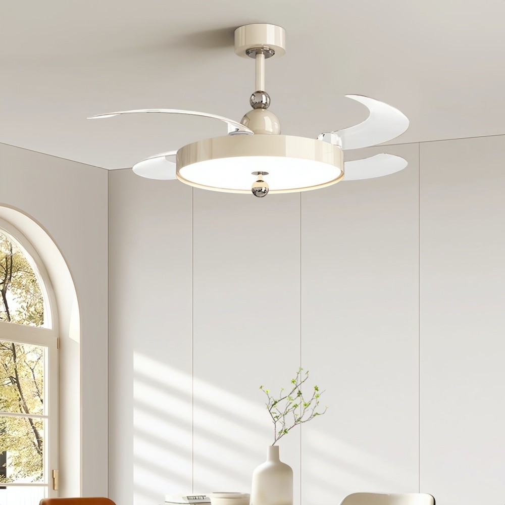 Modern Cream Invisible Ceiling Fan Light with Transparent Blades K1112