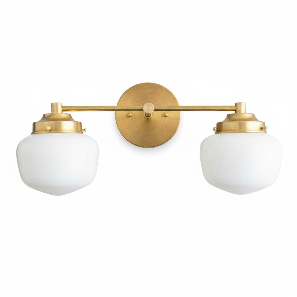 Opalume Glass Art Deco Vanity Light - Bathroom Wall Sconce with White Glass Shades K1431