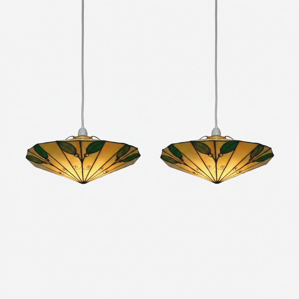 TF Harken Tiffany Geometric Leaf Pendant Lamp - Classic Accent Lighting for Bedroom K1795