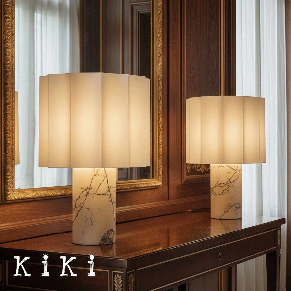Cavilon Soft Ambient Table Lamp - Stylish Fan Shaped Shade with Marble Base K2053