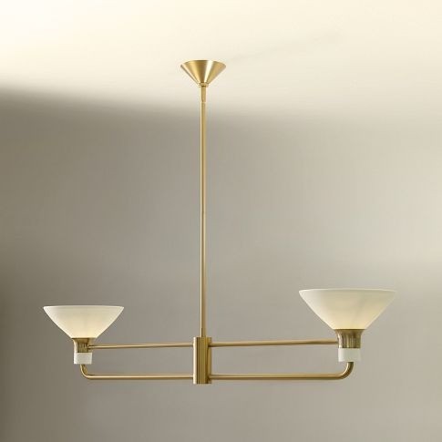 Calvor Linear 2 Light Chandelier - Porcelain Shades and Bronze Finish K1351