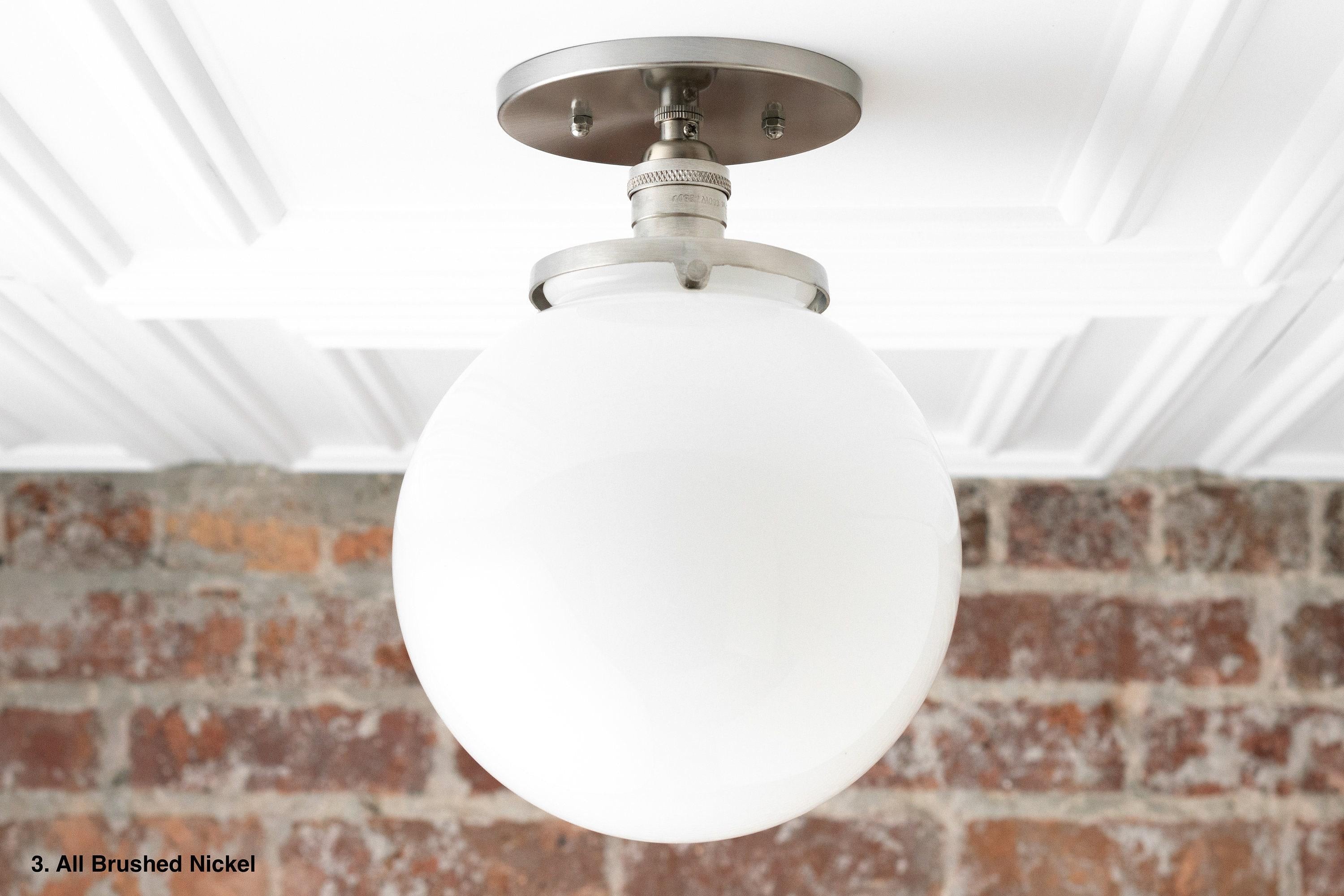 Glorica Glass Mid Century Semi Flush Ceiling Light - White Opal Glass Globe Fixture K1553