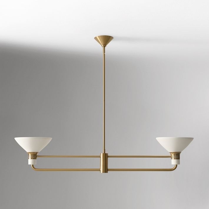 Calvor Linear 2 Light Chandelier - Porcelain Shades and Bronze Finish K1351