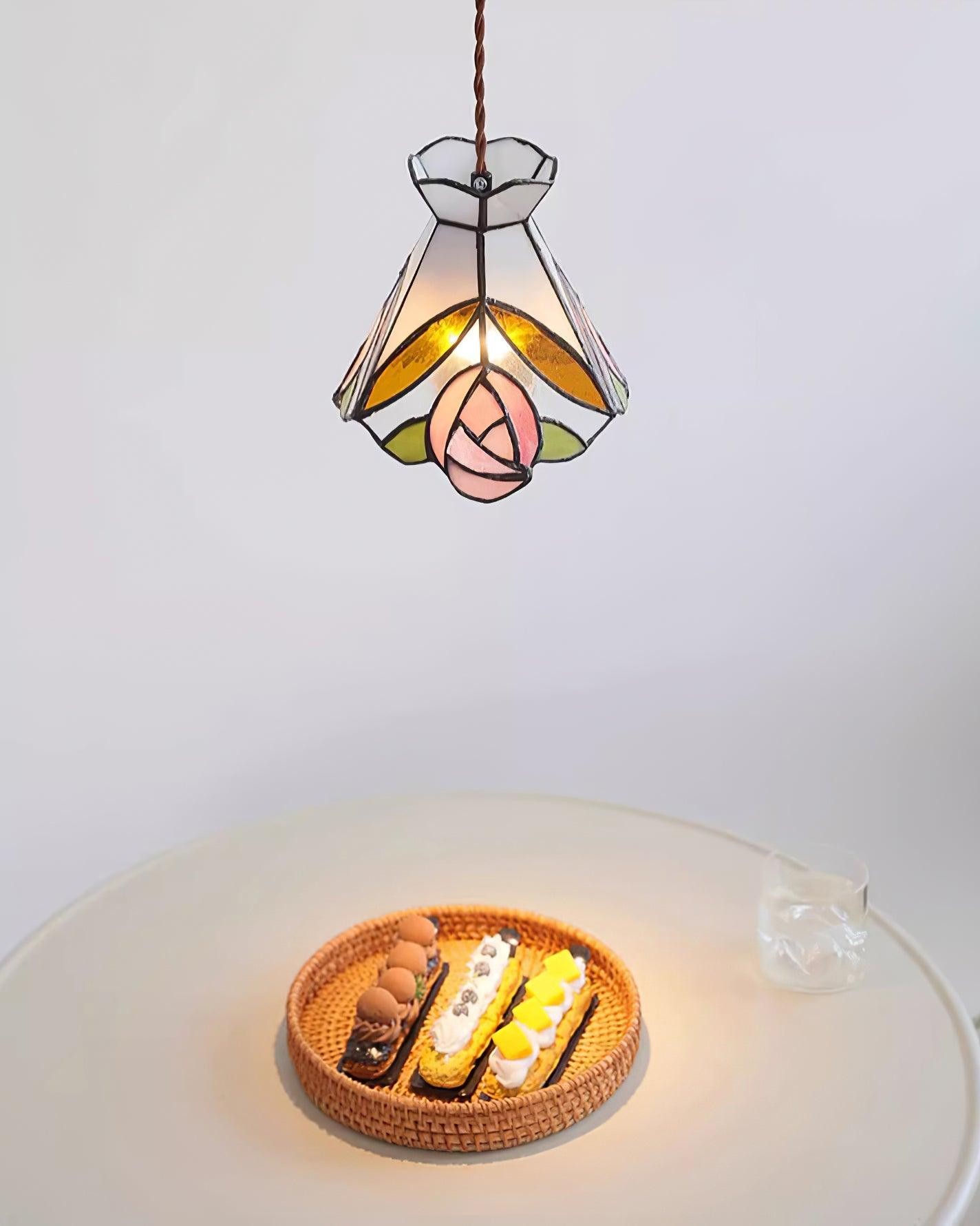 French Retro Rose Stained Glass Pendant Lamp K701
