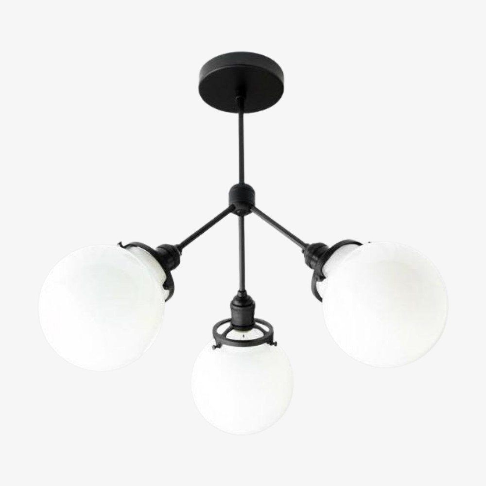Glorica Glass Chandelier - Brass Globe Ceiling Light with Opal Shade K1468