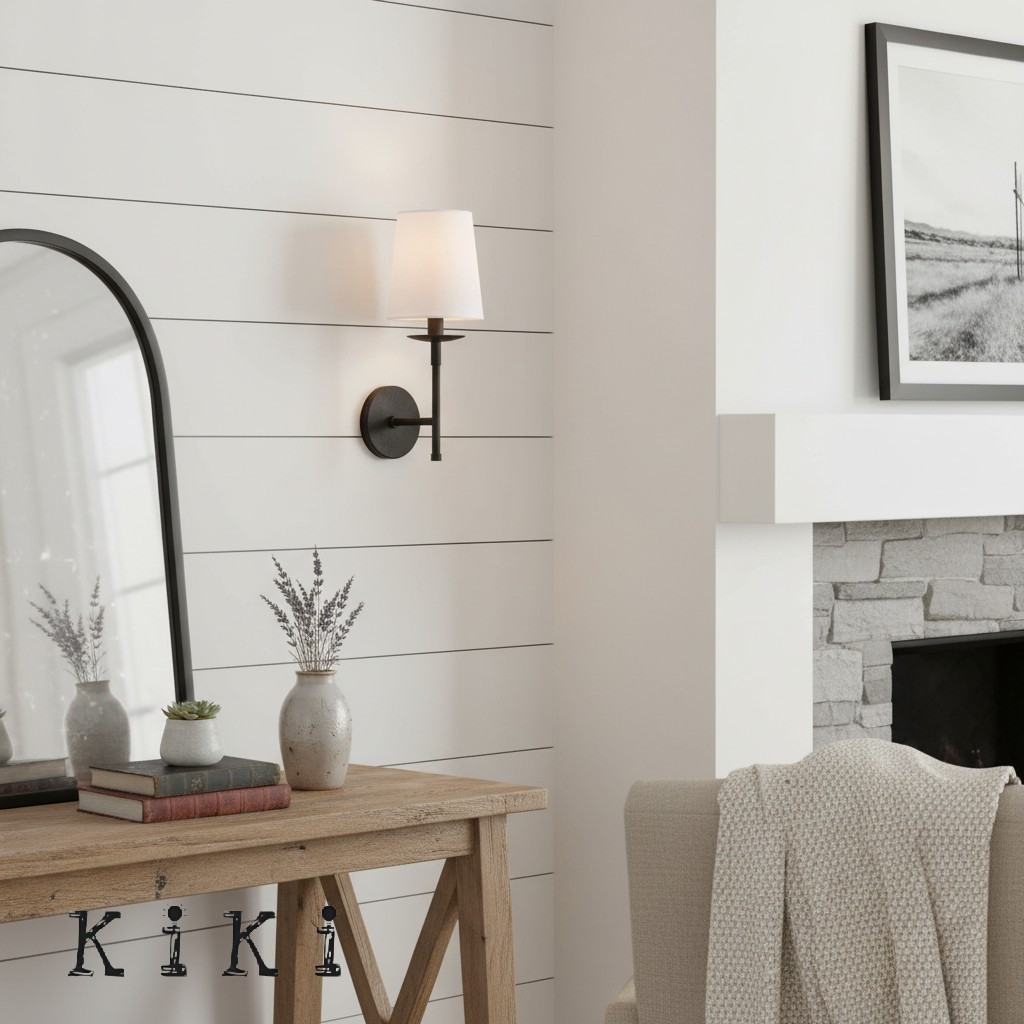 Rowan Iron Wall Sconce with Linen Shade – Industrial Classic Accent Light K1315
