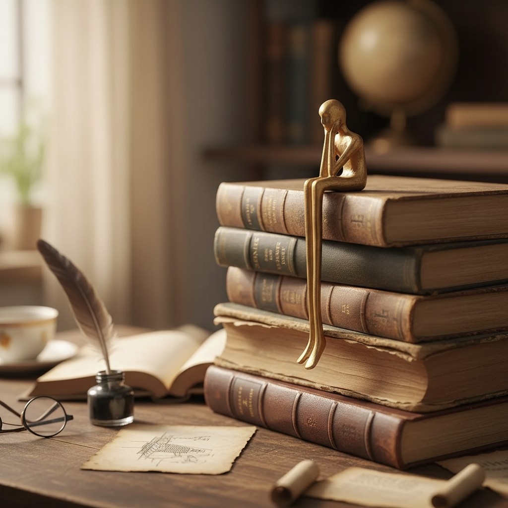 Floxo Artistic Desk and Shelf Figurine - Thinker and Lazy Dog Design for Bookshelves and Tables K2361