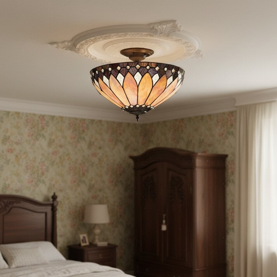 TF Brooklyn Tiffany Semi-flush Ceiling Light - Geometric Glass Shade for Hallways or Living Rooms K2016