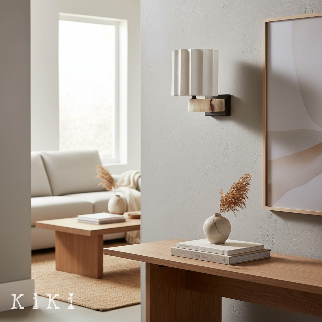 Cavilon Modern Wall Light - Organic Marble and linen shade Lighting for Home Spaces K1679