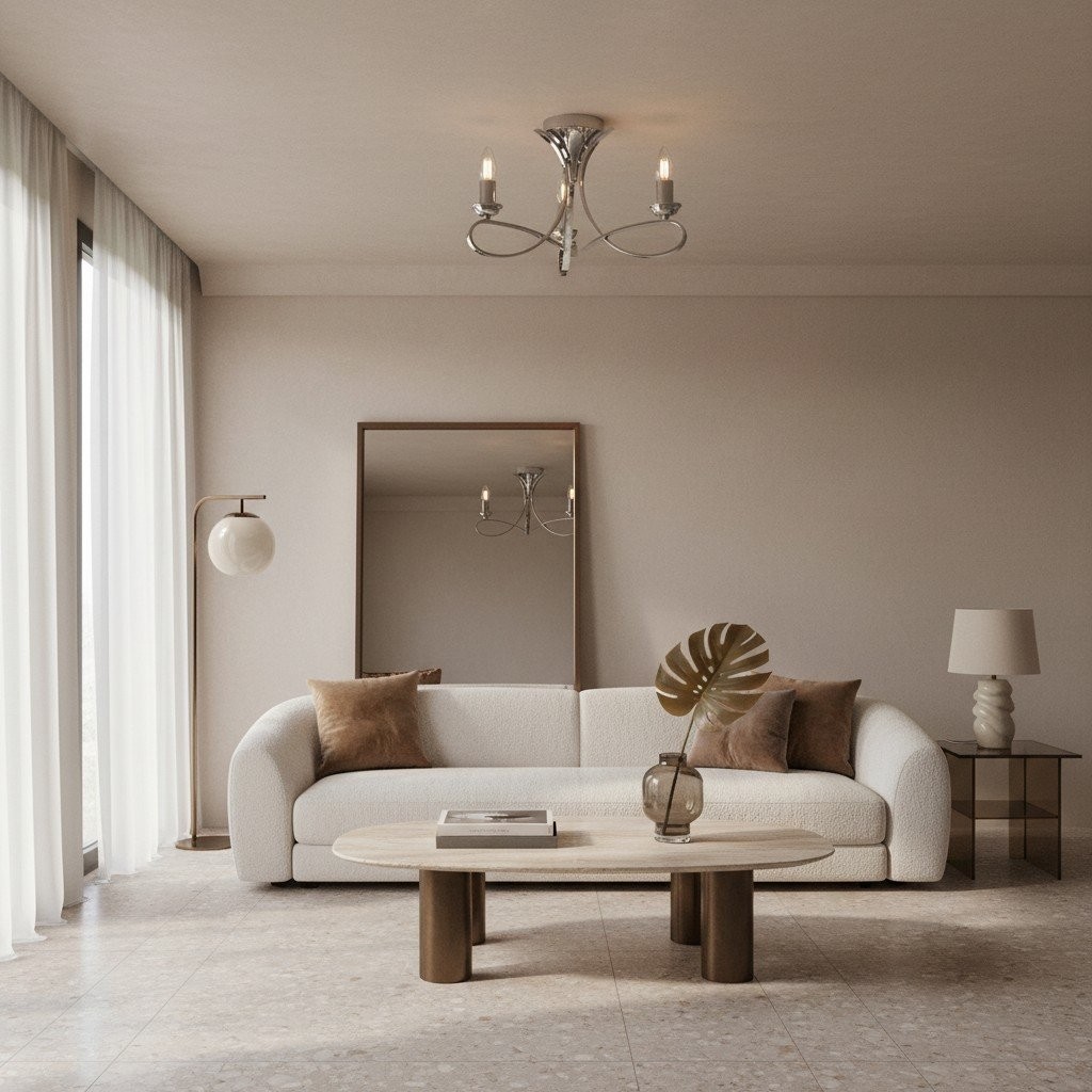 Foline 3-Light Ceiling Fixture with Sweeping Arms - Polished Nickel Semi-Flush for Dining K2000