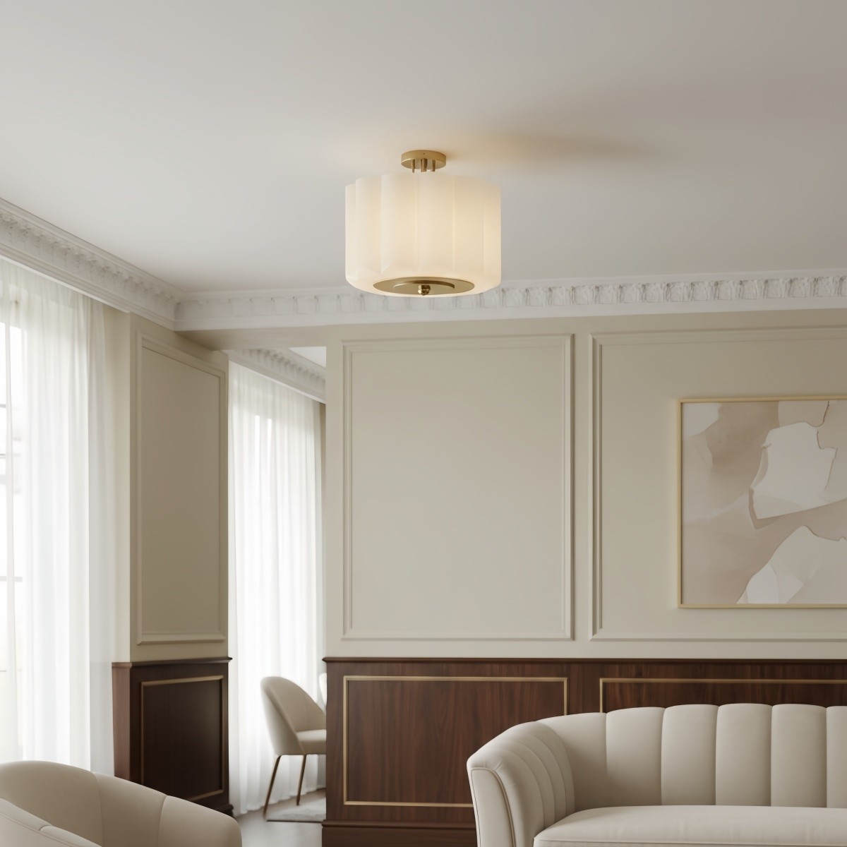 Enoravelo Farmhouse Glass Ceiling Light - Classic Flush Mount Fixture for Lounge K2224