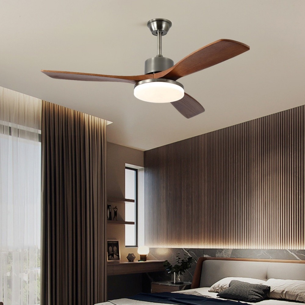 Retro Wooden Blades Ceiling Fan Light With Walnut Color Blades K1115