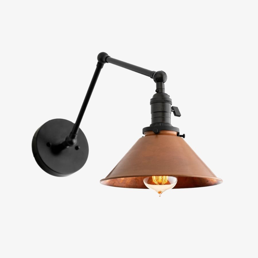 Conique Metal Industrial Wall Sconce with Adjustable Arm - Vintage Copper Cone Shade for Task Lighting K1547