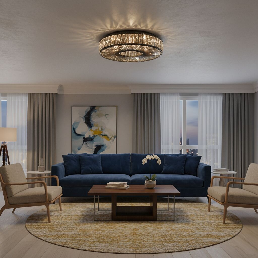 Glomar Glass Round Flush Ceiling Light - Modern Metal Glass Finish Living Areas K2119