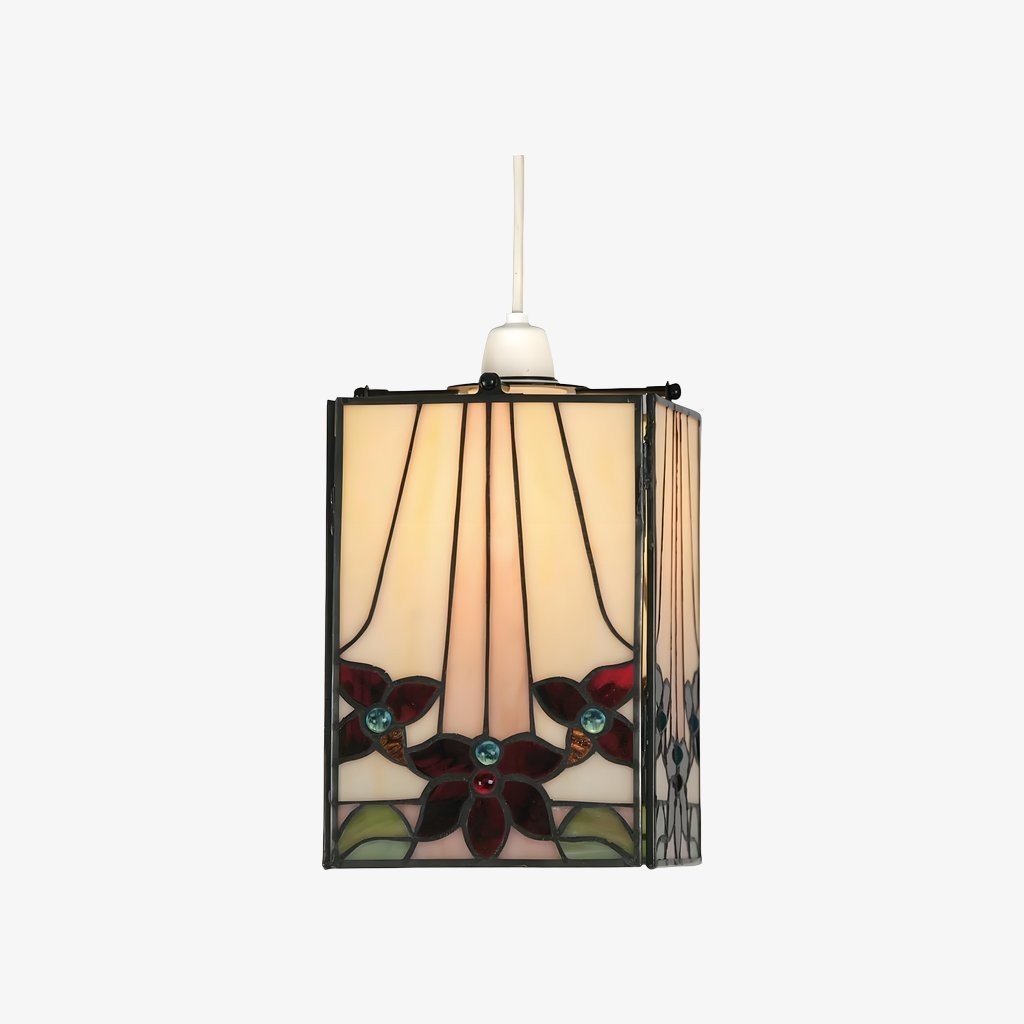 TF Camillo Mosaic Tiffany Glass Pendant Light - Square Lantern Shade - Artisan Home Décor Accessory K1997