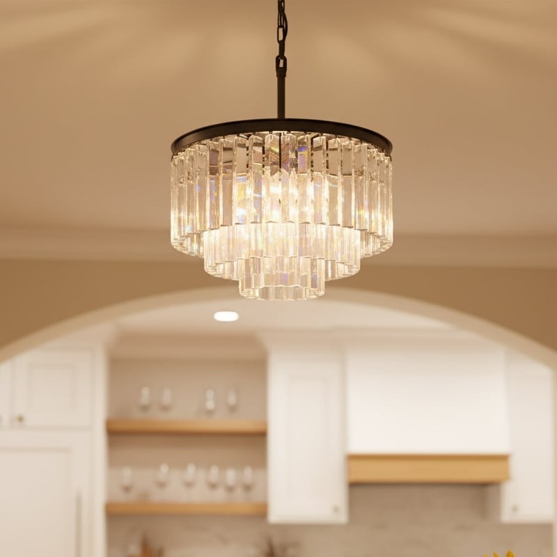 Aurevon Crystal Prism Metal Frame Modern Ceiling Chandelier for Home and Hotel K2071