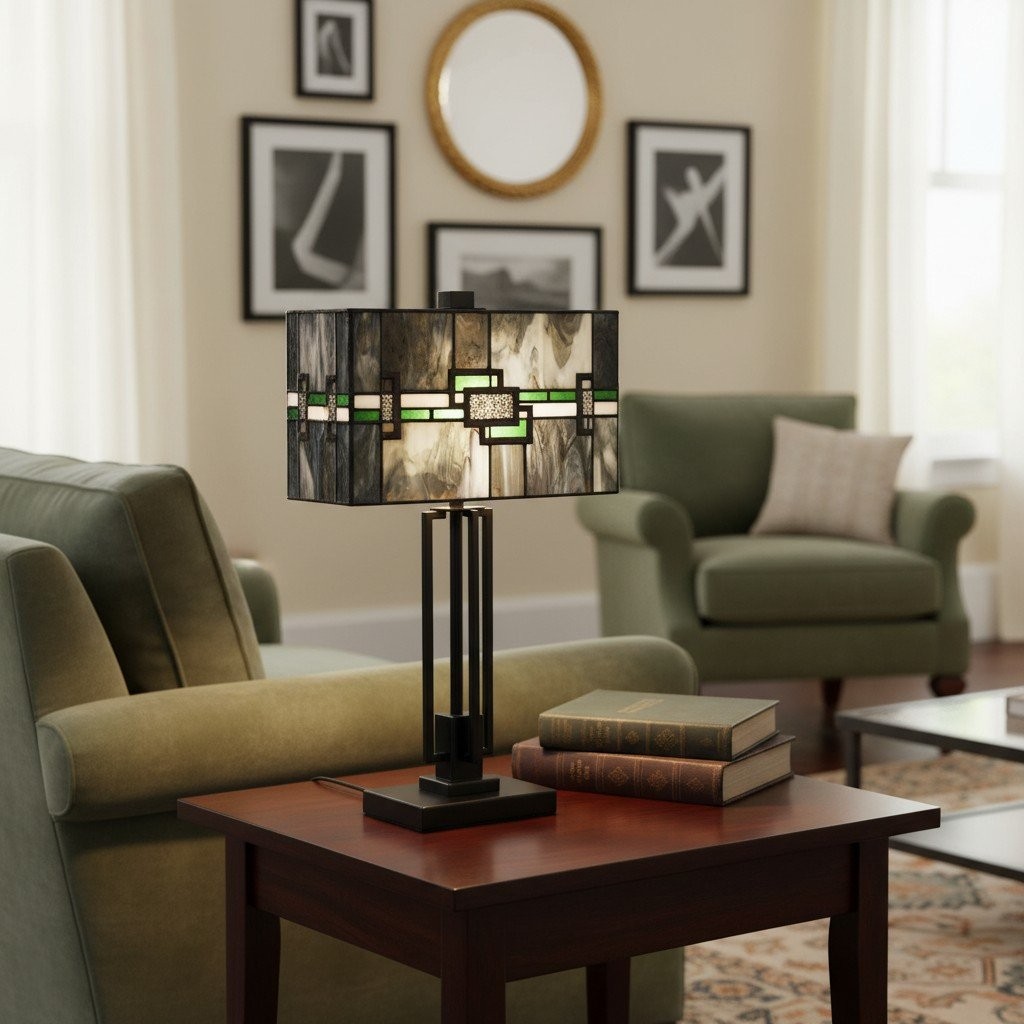 Culletto Stained Glass Table Lamp - Rectangular Geometric Table Lamp for Bedroom and Hallways K1968