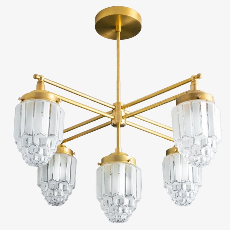 Tierlux Glass Chandelier – Vintage Brass Globe Lighting Fixture K1492